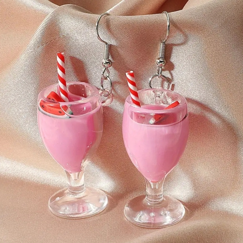 NWT! Y2K Cute Pink Milk Tea Festive Trendy Drop Earrings NEW